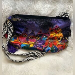 Laurel Burch Purple Cat Shoulder Bag With Adjustable Strap